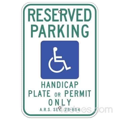 MUTCD compliant Reserved Parking, with Handicap Symbol Sign (Arizona)