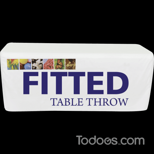 Fitted table throws provide a polished, customized and branded appearance for use at trade shows and in retail environments