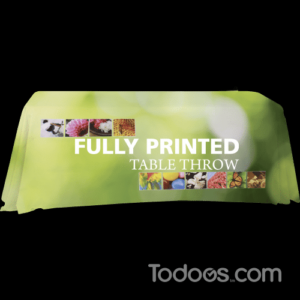 Printed table throws allow for full-color messaging and branding opportunities without requiring additional display space.