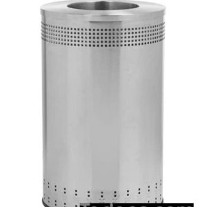 Precision Series Inprinted Stainless Steel Indoor Round Trash Can with Open Top Lid - 45 Gallon Indoor solution, perfect for any business