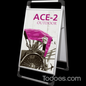 The Ace-2 Outdoor Sign is a sturdy, yet lightweight double-sided silver aluminum A-frame sign.