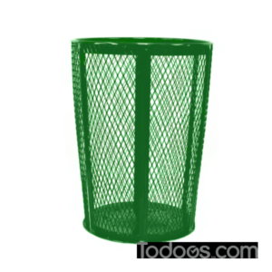 Expanded Metal Receptacle, 23" diameter, 33"H, 48 gallon capacity, see through mesh, vertical ribs, blue finish, steel construction