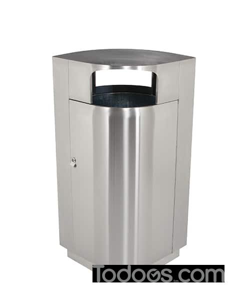Stainless Steel Indoor Leaf Shaped Trash Can with Double-Sided Lid is made from at least 25% recycled material