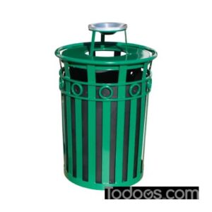 Witt Oakley Decorative Steel Outdoor Trash Can with Ash Top Lid - 36 Gallon comes with leveling feet, plastic liner, lid attachment kit and anchor kit.