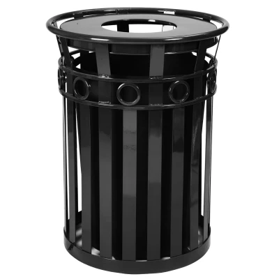 Outdoor Trash Receptacle And Flat Top Lid