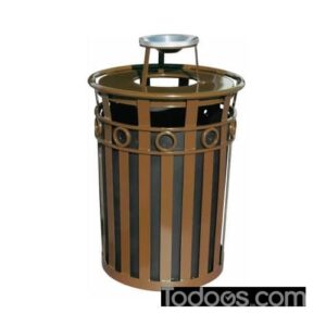 Metal receptacle with ash urn lid. Made of durable flat-bar steel to defer graffiti.