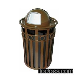 Witt Oakley Decorative Steel Outdoor Trash Can with Dome Top Lid - 36 Gallon comes with leveling feet, plastic liner, lid attachment kit and anchor kit.