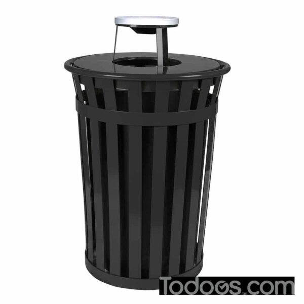 Witt Oakley Standard Steel Outdoor Trash Can Comes With An Ash Top Lid, Black Plastic Liner, Lid Attachment Kit