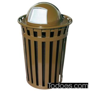 Witt Oakley Standard Steel Outdoor Trash Can Comes With A Dome Top Lid, Black Plastic Liner, Lid Attachment Kit