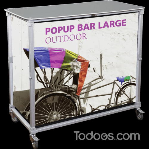he Large portable Popup Bar is an expandable, wheeled sampling and serving station perfect for any event, indoor or outdoor!