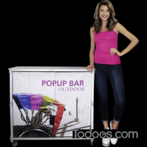 he Large portable Popup Bar is an expandable, wheeled sampling and serving station perfect for any event, indoor or outdoor!