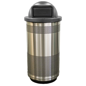 Stadium Series 35 gallon perforated, stainless steel receptacle with dome top lid.