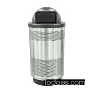 Stadium Series, stainless steel perforated receptacle with dome lid.