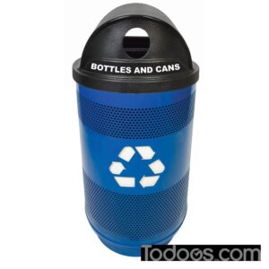 Perforated Blue Recycling Comes standard with leveling feet and lid attachment kit